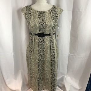 Calvin Klein sz10 cream/black print dress NWOT